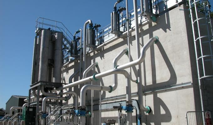 Industrial facility with pipes and tanks